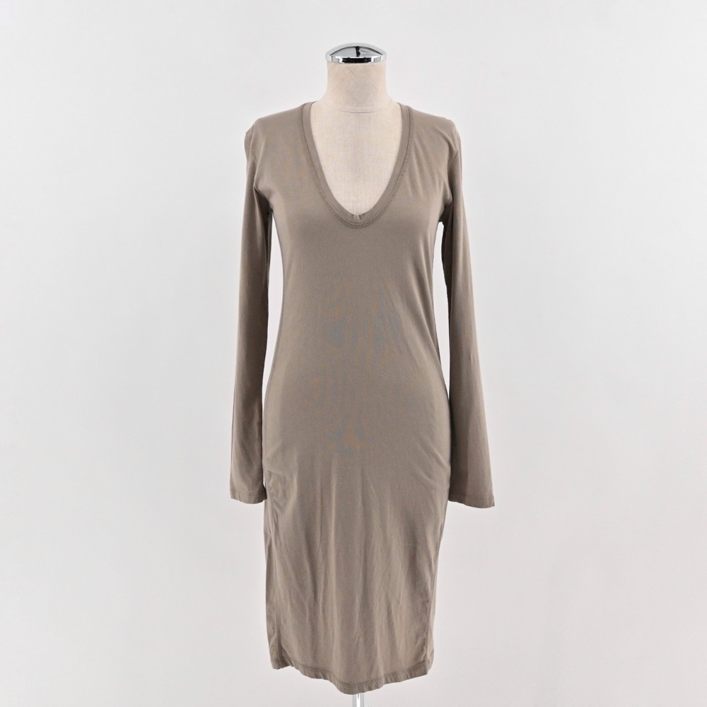 James Perse Cotton Long Sleeve Dress Womens Size 2/M Fawn Taupe Stretch Casual